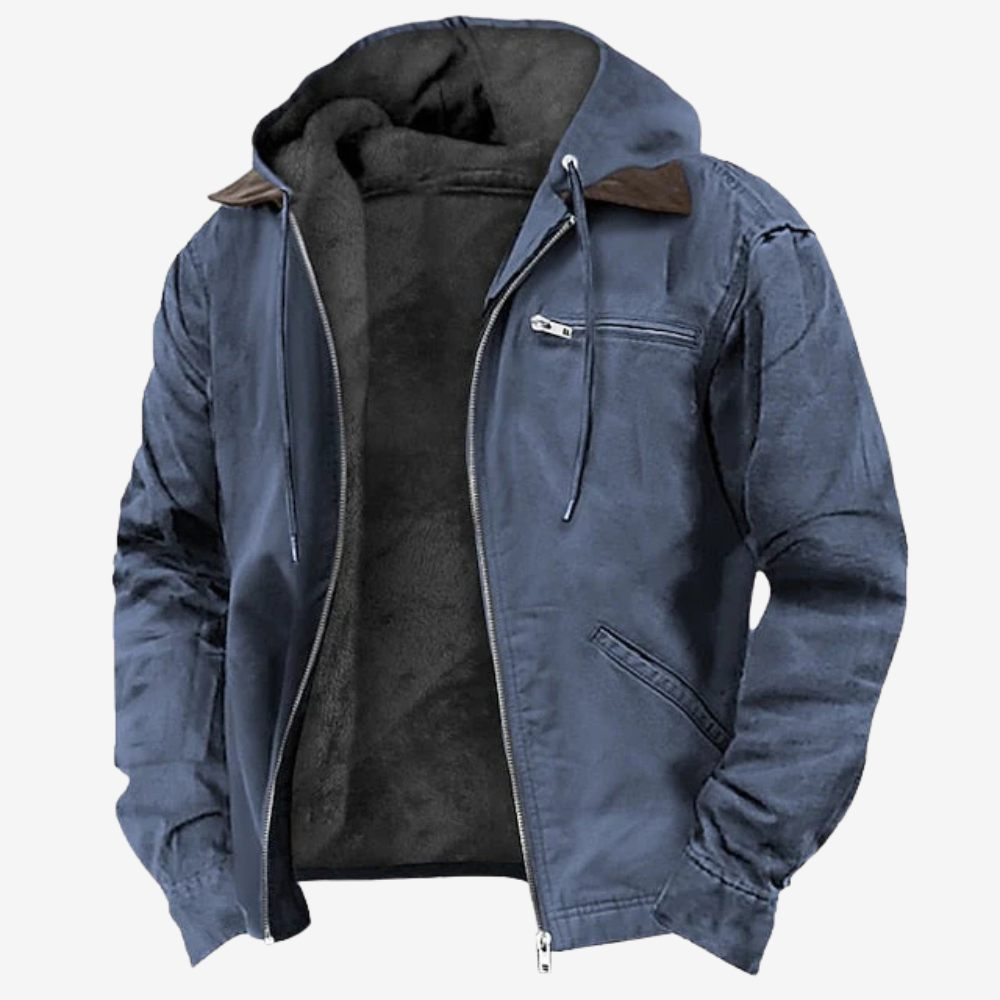 Warm Fleece-Lined Hooded Bomber Jacket for Men