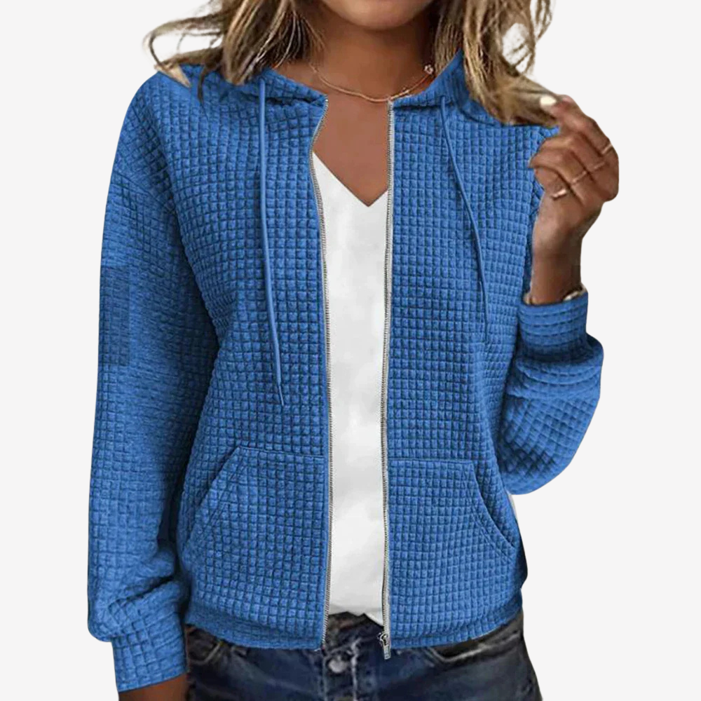 Cozy Waffle Knit Zip Hoodie Jacket for Women