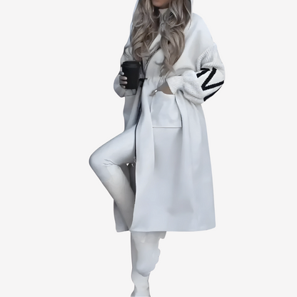 Cozy Hooded Longline Coat with Knit Sleeves for Women