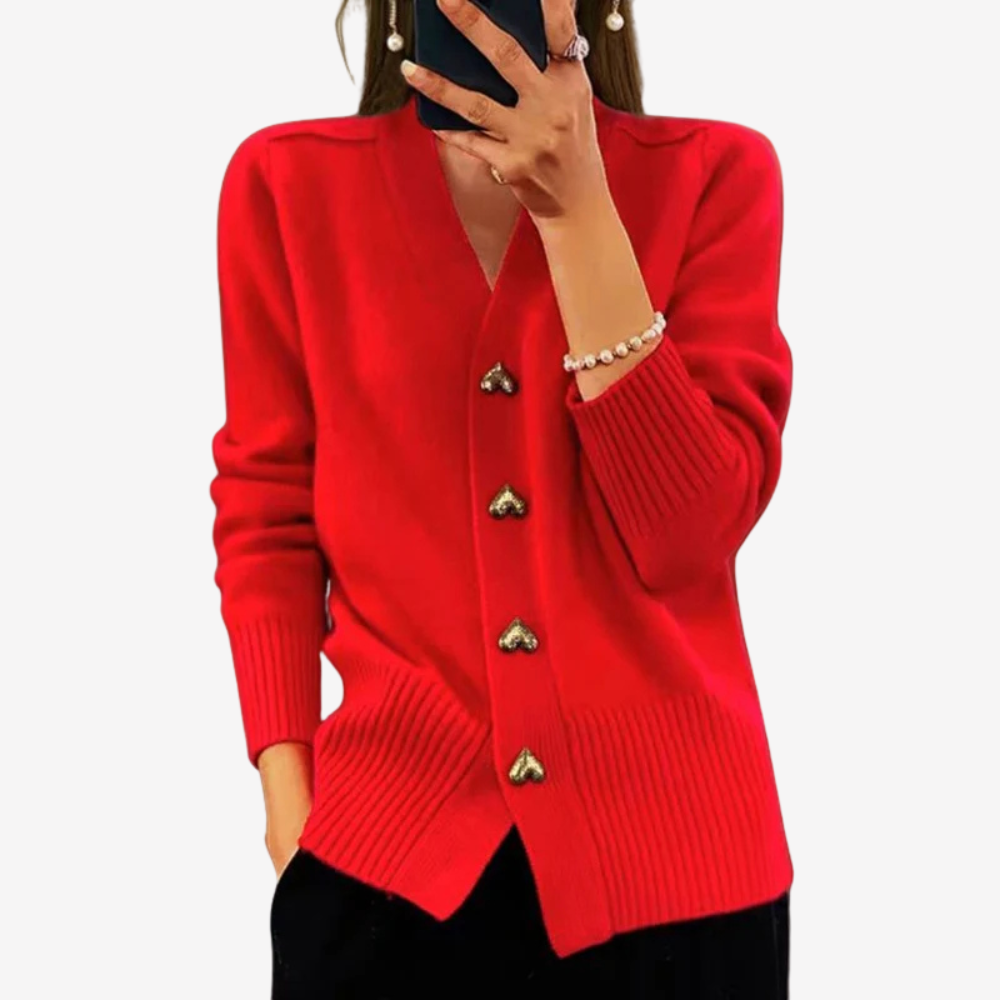 Cozy Knit Cardigan Sweater with Heart Buttons for Women