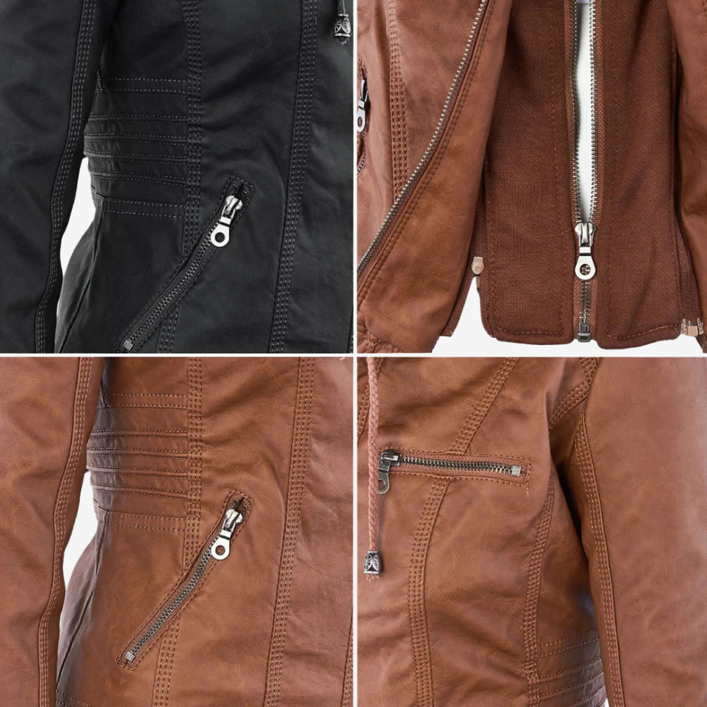 Hooded Faux Leather Biker Jacket for Women