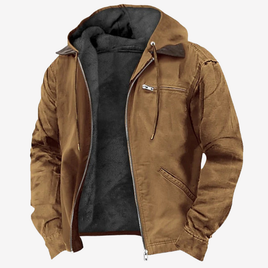 Warm Fleece-Lined Hooded Bomber Jacket for Men