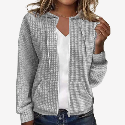 Cozy Waffle Knit Zip Hoodie Jacket for Women