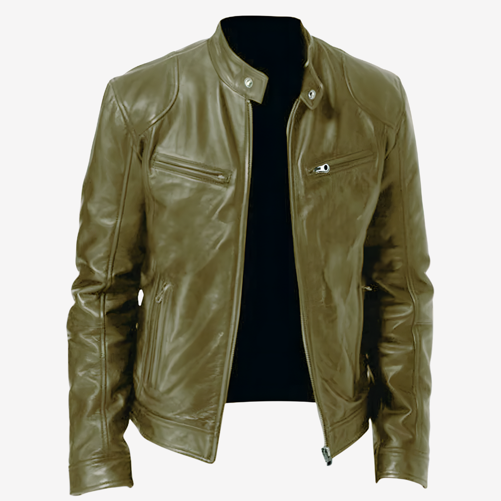 Trendy Slim Fit Leather Biker Jacket for Men