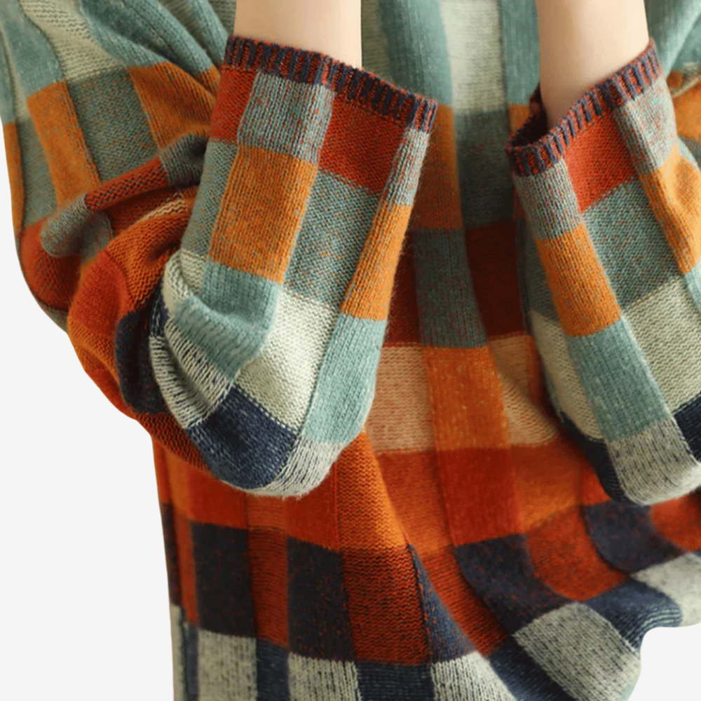 Cozy Plaid Turtleneck Knit Sweater for Women