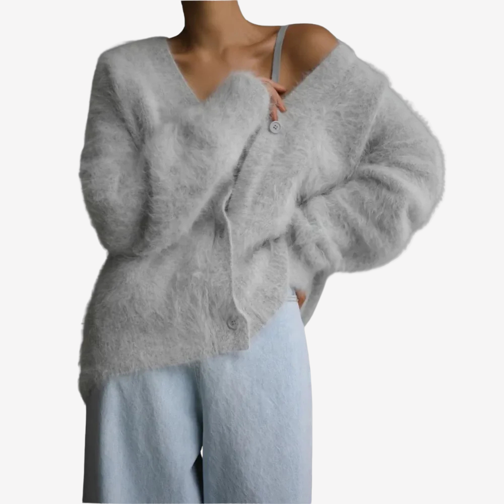 Cozy Fluffy Knit Cardigan Sweater for Women