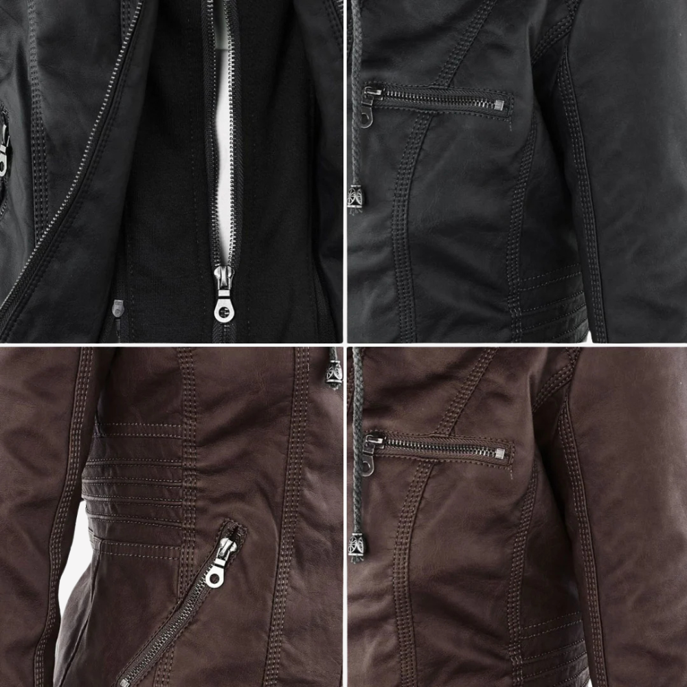 Hooded Faux Leather Biker Jacket for Women
