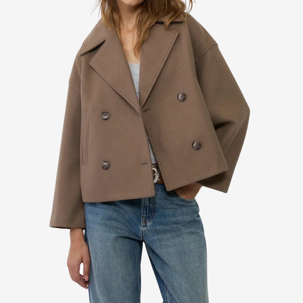 Chic Double-Breasted Cropped Wool Jacket for Women