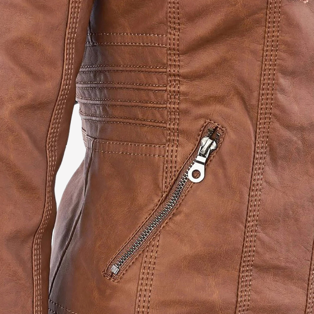 Hooded Faux Leather Biker Jacket for Women