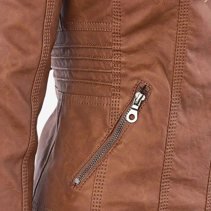 Hooded Faux Leather Biker Jacket for Women