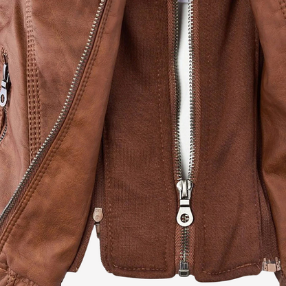 Hooded Faux Leather Biker Jacket for Women