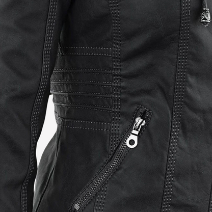 Hooded Faux Leather Biker Jacket for Women